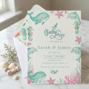 Cute Under the Sea Watercolor Ocean Baby Shower Invitation