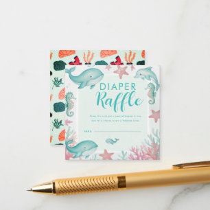 Cute Under the Sea Watercolor Ocean Diaper Raffle Enclosure Card