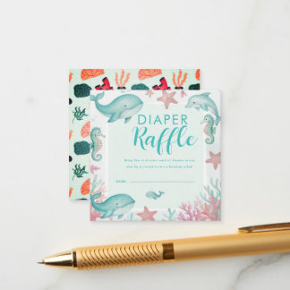 Cute Under the Sea Watercolor Ocean Diaper Raffle  Enclosure Card