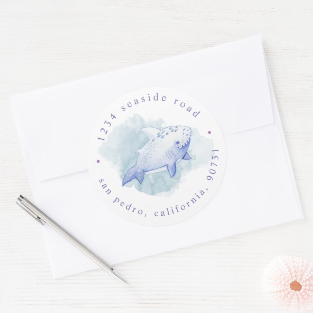 Cute Under the Sea Watercolor Return Address Classic Round Sticker (Envelope)