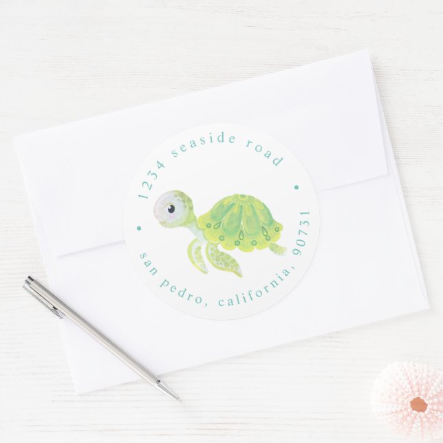 Cute Under the Sea Watercolor Return Address Classic Round Sticker (Envelope)