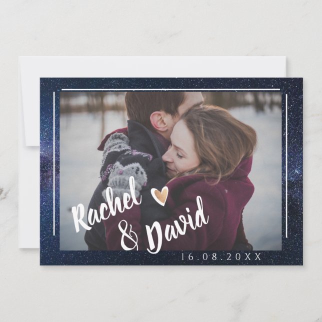 Cute Under The Stars Typography Photo Wedding  Save The Date (Front)