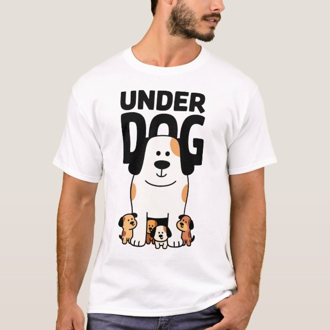 Cute Underdog Puppy Group Cartoon T-Shirt (Front)