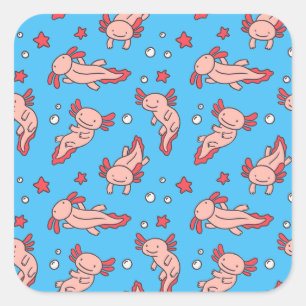 Cute Underwater Axolotl Cartoon Colour Pattern  Square Sticker