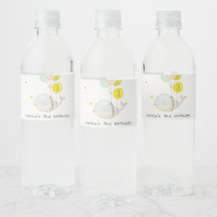 Cute Underwater Balloon Heart Whale Kids Birthday Water Bottle Label