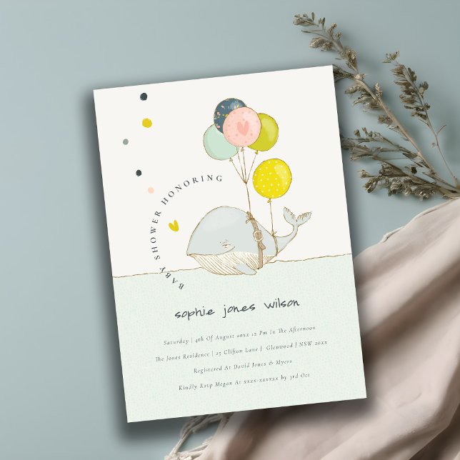 Cute Underwater Balloon Whale Baby Shower Invite (Creator Uploaded)