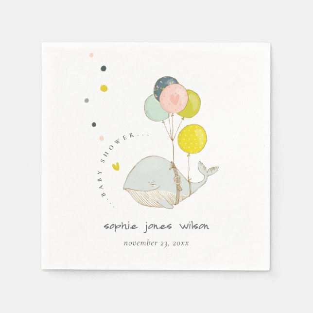 Cute Underwater Balloon Whale Heart Baby Shower Napkin (Front)