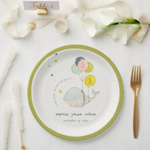 Cute Underwater Balloon Whale Heart Baby Shower Paper Plate