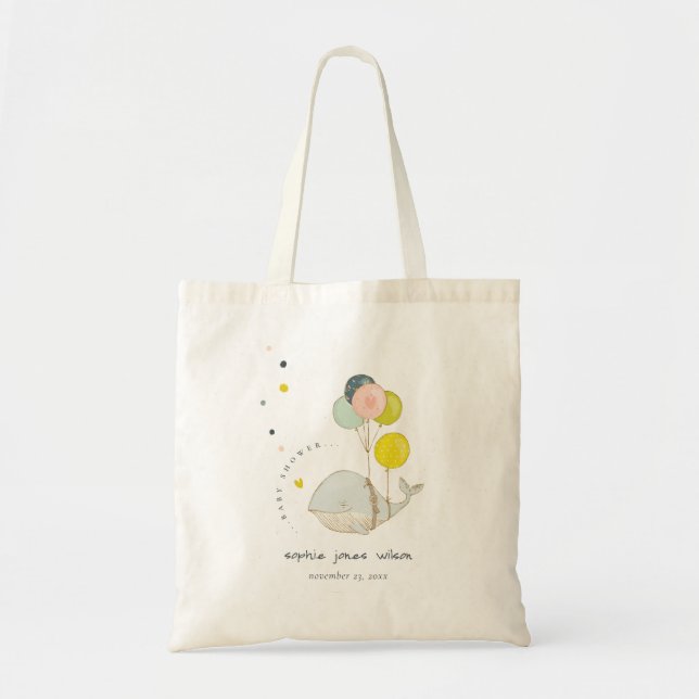 Cute Underwater Balloon Whale Heart Baby Shower Tote Bag (Front)