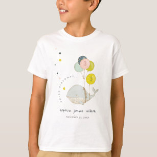 Cute Underwater Balloon Whale Heart Kids Birthday T-Shirt