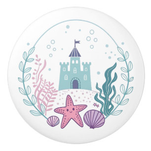 Cute Underwater Castle with Starfish and Seashells Ceramic Knob