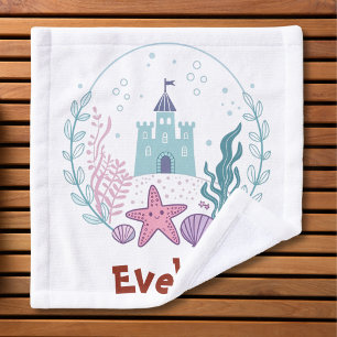 Cute Underwater Castle with Starfish and Seashells Wash Cloth