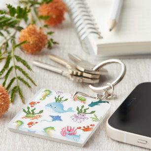 Cute Underwater Friends – Ocean Animals Pattern Key Ring