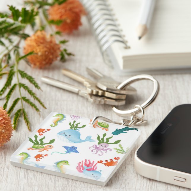 Cute Underwater Friends – Ocean Animals Pattern  Key Ring (Front Right)