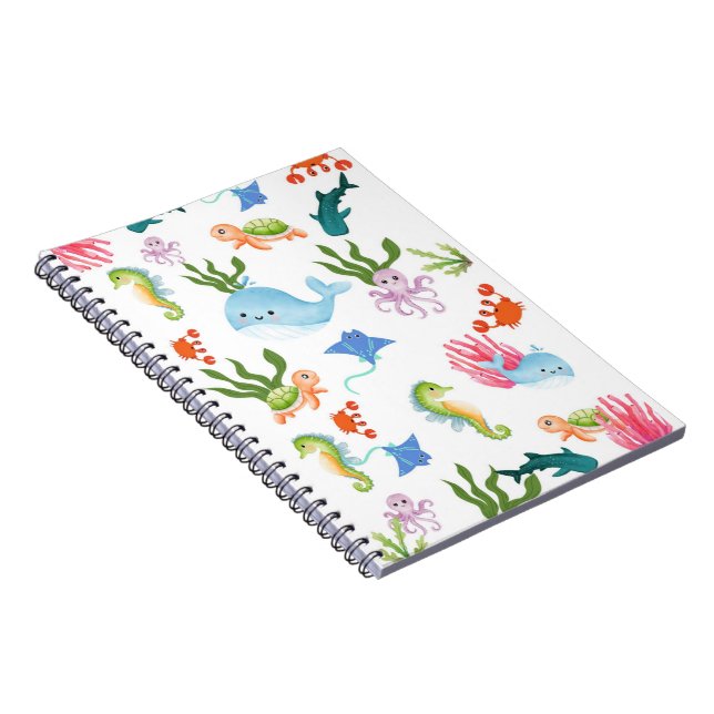 Cute Underwater Friends – Ocean Animals Pattern  Notebook (Right Side)