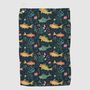 Cute Underwater Goldfish Koi Aquatic Plant Pattern Golf Towel