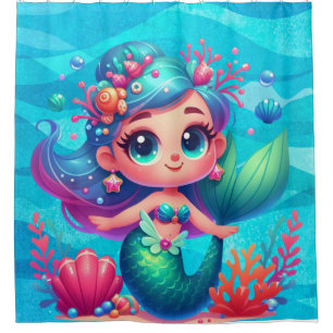 Cute underwater mermaid shower curtain