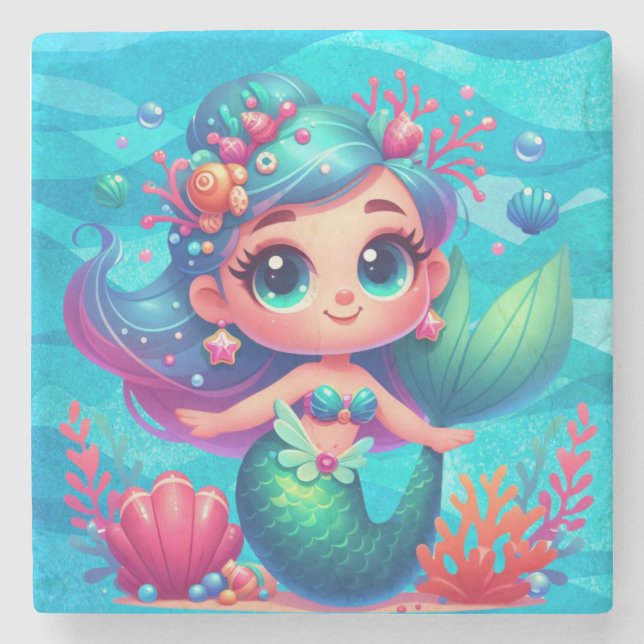 Cute underwater mermaid stone coaster (Front)