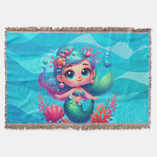 Cute underwater mermaid throw blanket