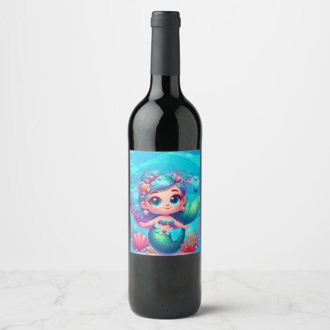 Cute underwater mermaid wine label (Front)