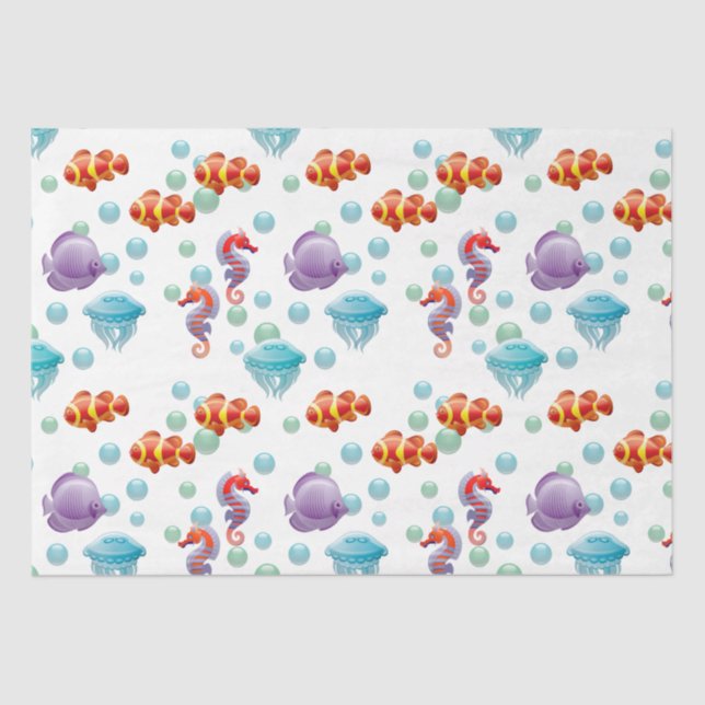 Cute Underwater Ocean Sea Life Fish Decoupage Tissue Paper (Front)
