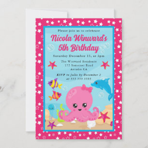 Cute Underwater Octopus Kids Birthday  Invitation