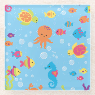 Cute Underwater Scene Glass Coaster