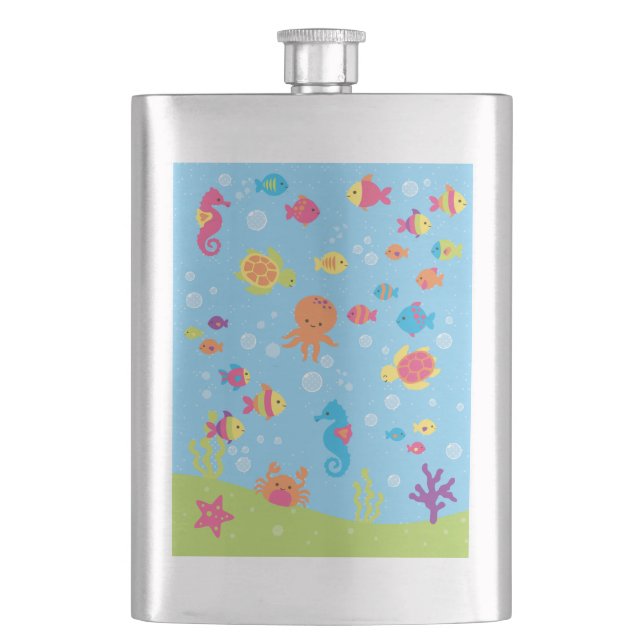 Cute Underwater Scene Hip Flask (Front)