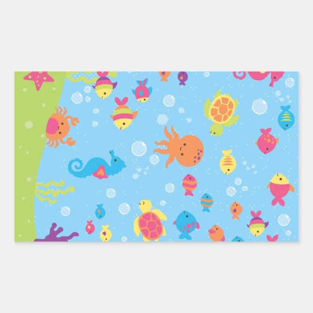 Cute Underwater Scene Rectangular Sticker (Front)