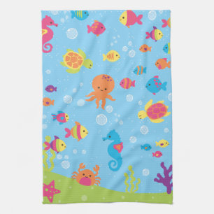 Cute Underwater Scene Tea Towel