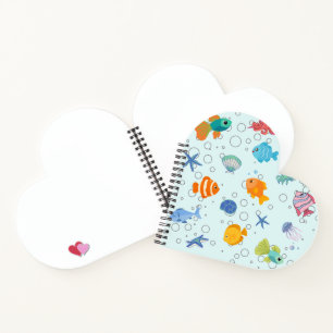 Cute Underwater Sea Life Heart-Shaped Notebook