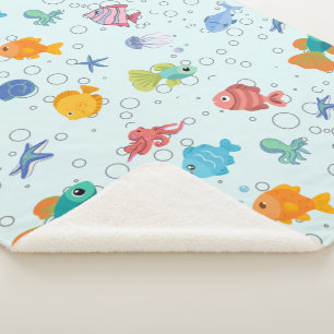 Cute Underwater Sea Life Plush Sherpa Blanket