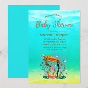 Cute Underwater Sea Turtle Baby Shower Invitation