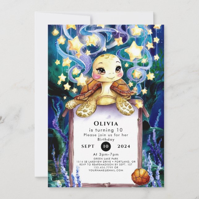Cute Underwater Turtle Birthday Invitation (Front)