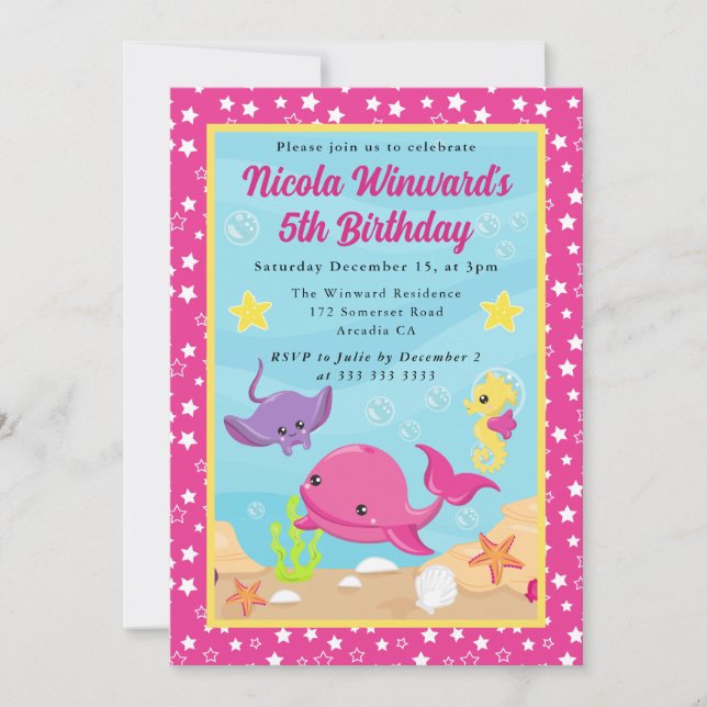 Cute Underwater Whale Kids Birthday  Invitation (Front)