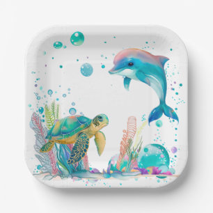 Cute underwater white paper plate