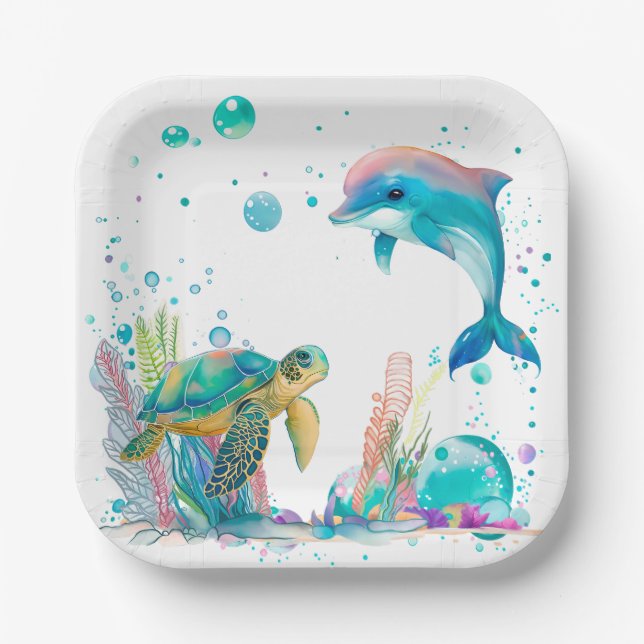Cute underwater white paper plate (Front)