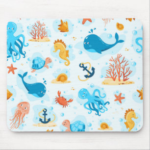 Cute underwater world. Aquatic. Ocean life Mouse Mat