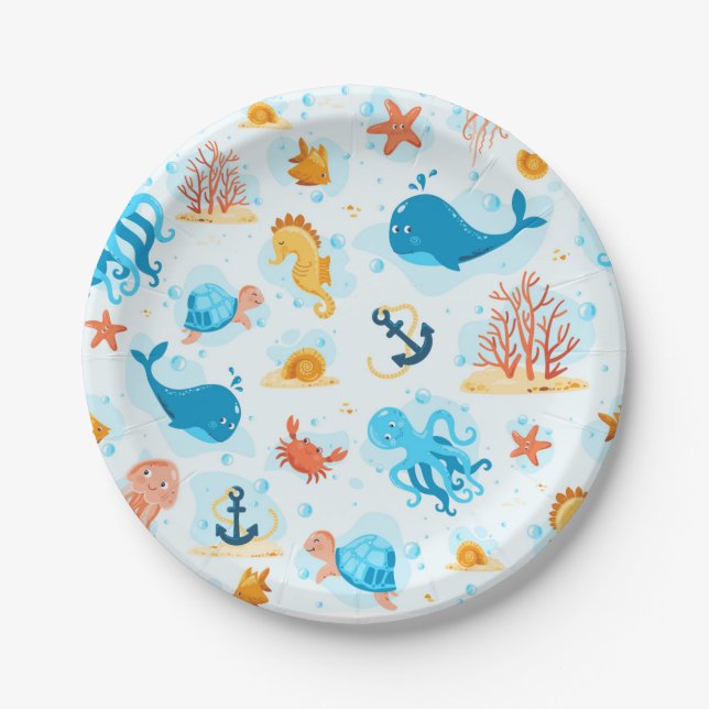 Cute underwater world. Aquatic. Ocean life Paper Plate (Front)