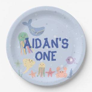 Cute Underwater World First Birthday Paper Plate