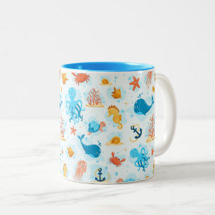 Cute underwater world. Ocean life. Under the Sea Two-Tone Coffee Mug