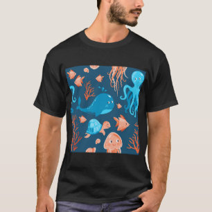 Cute Underwater World, Whale, Octopus, Jellyfish, T-Shirt