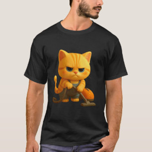 Cute Unhappy Cleaning Cat, Adorable Animated Leo T T-Shirt