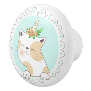 Cute Unicat Ceramic Knob