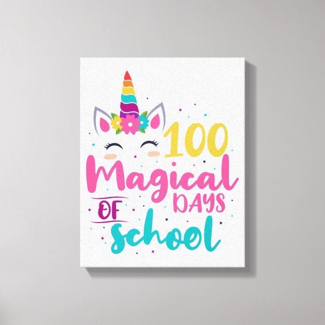 Cute Unicorn 100 Magical Days Of School Canvas Print (Front)