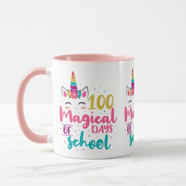 Cute Unicorn 100 Magical Days Of School Mug (Left)