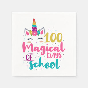 Cute Unicorn 100 Magical Days Of School Napkin