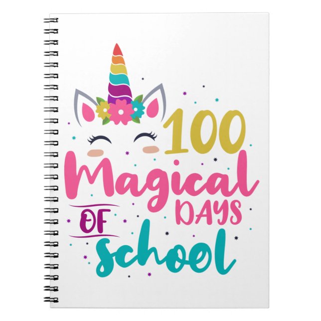Cute Unicorn 100 Magical Days Of School Notebook (Front)