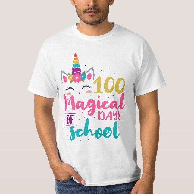Cute Unicorn 100 Magical Days Of School T-Shirt (Front)