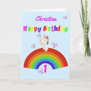 Cute Unicorn 1st Birthday Card